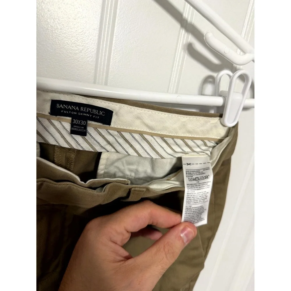Banana Republic Fulton Skinny Fit Pants Mens 30x30 Khaki Tan Chino Stretch 6447